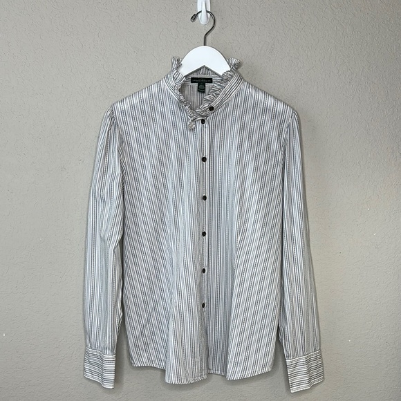 LRL Lauren Jeans Company 100% Cotton Ruffle Collar Button Down Shirt Size XL - Picture 1 of 14